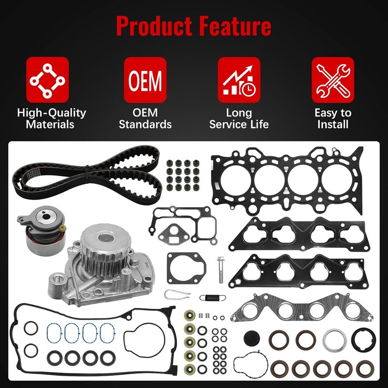 zuverlass HS26236PT Head Gasket Timing Belt Set with Water Pump Compatible with Honda Civic LX DX EX HX 1.7L D1A71 D17A2 D17A6 2001-2005, Replace HS26236PT-2, HS4034, TCK312 - Image 5